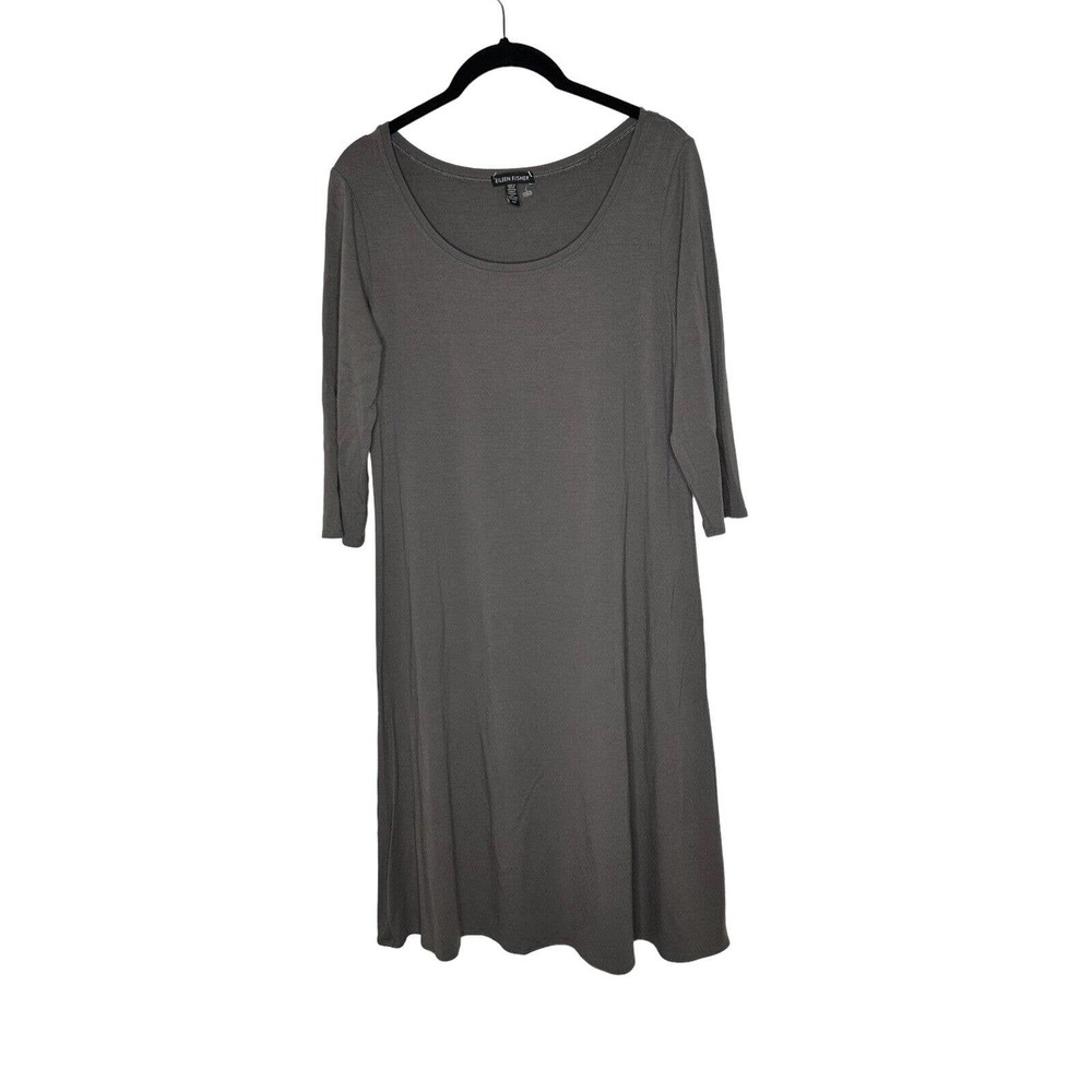 Eileen Fisher Womens Viscose Jersey Dress Small A Line Stretch Career Wear Gray
